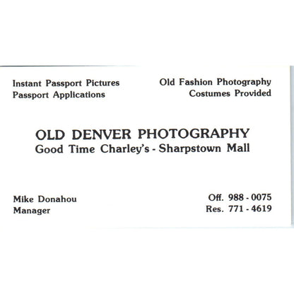 Old Denver Photography Mike Donahou Sharpstown Mall Vtg Business Card SD8-B17
