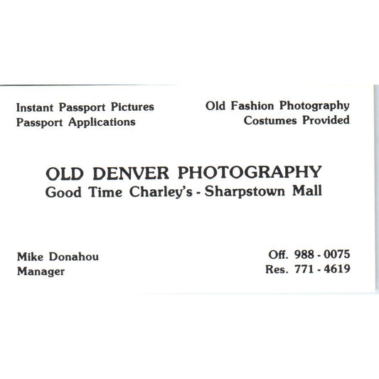 Old Denver Photography Mike Donahou Sharpstown Mall Vtg Business Card SD8-B17