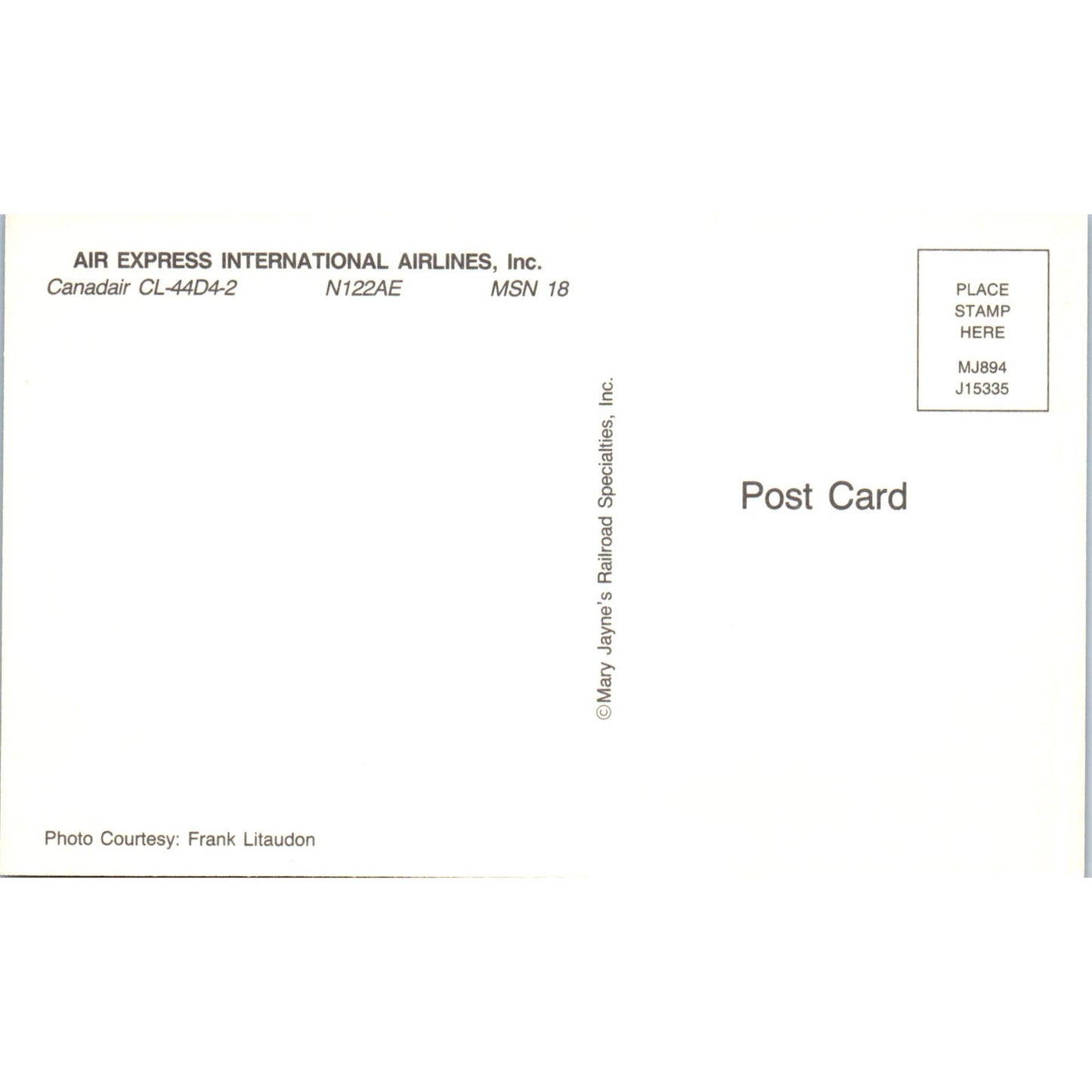 Air Express International Airlines Canadair CL-44D4-2 Vintage Postcard PC3