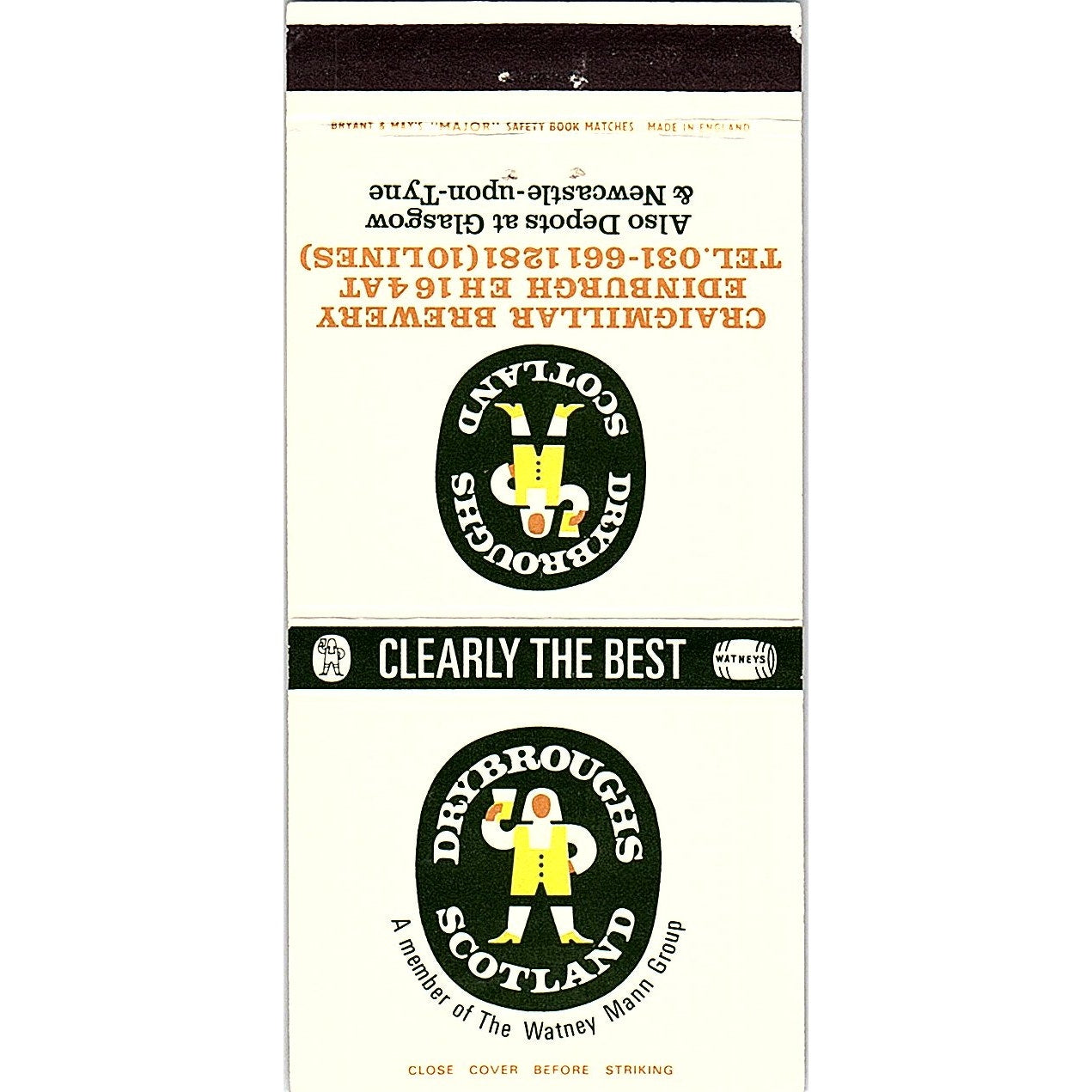 Drybroughs Scotland Craigmillar Brewery Edinburg Vintage Matchbook TB6-MB2-8