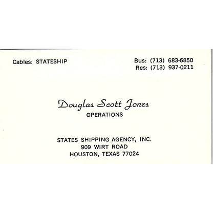 Douglas Scott Jones States Shipping Agency Houston Vintage Business Card SC9-B2