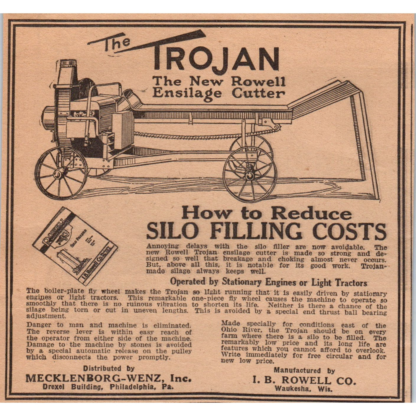 Trojan Rowell Ensilage Cutter I.B Rowell Waukesha WI 1922 Magazine Ad AF2-A5
