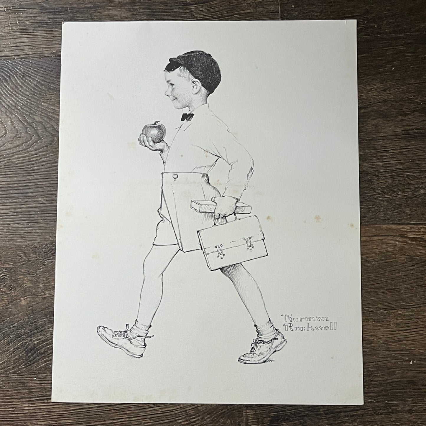 Norman Rockwell Schoolboy With Apple & Lunch Pail Art Print 10x14 V7
