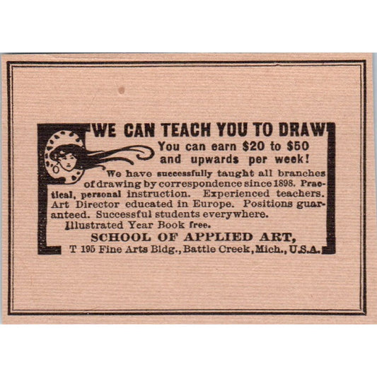 School of Applied Art Ann Arbor MI 1908 Victorian Ad AB8-MA11