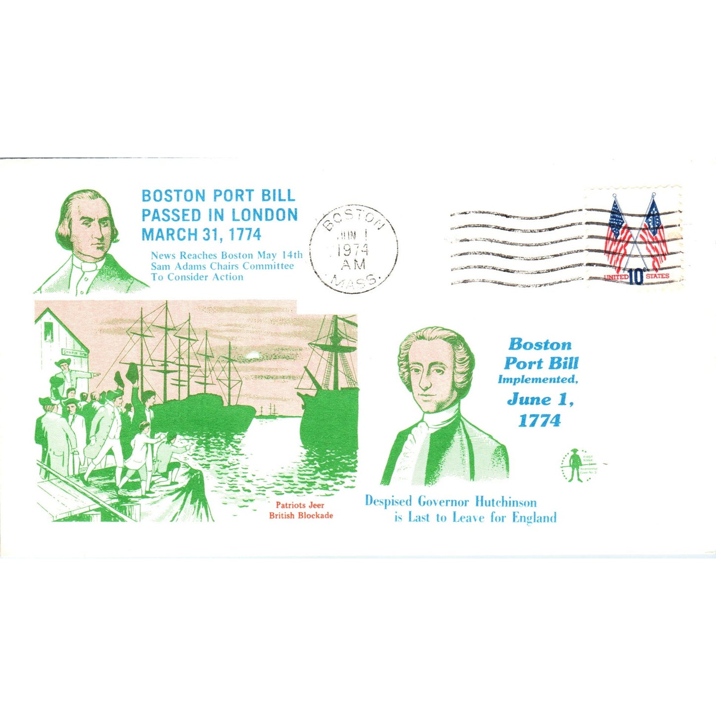 1974 Boston Port Bill Passed and Implemented Postal Cover TI5-PC1