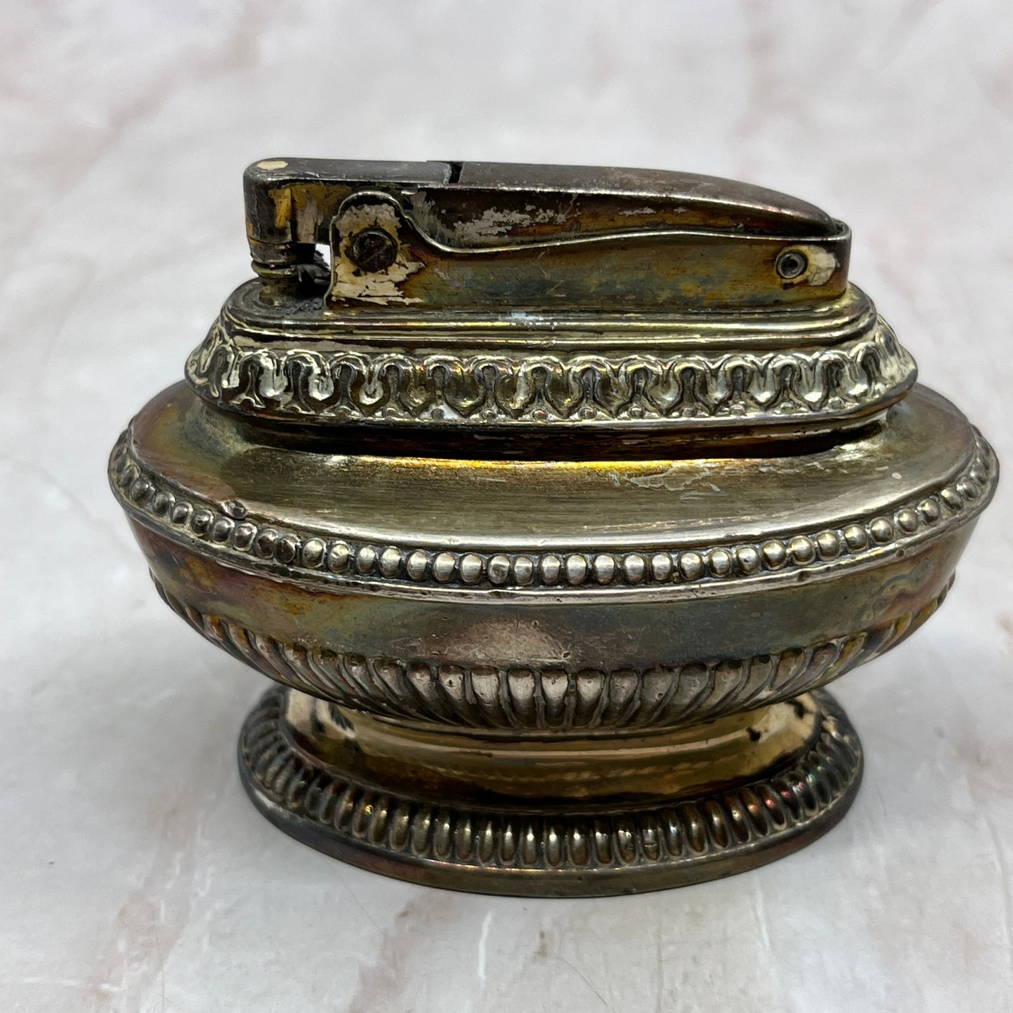 Vintage Art Deco Ronson Queen Anne Silver Plate Table Lighter TL31