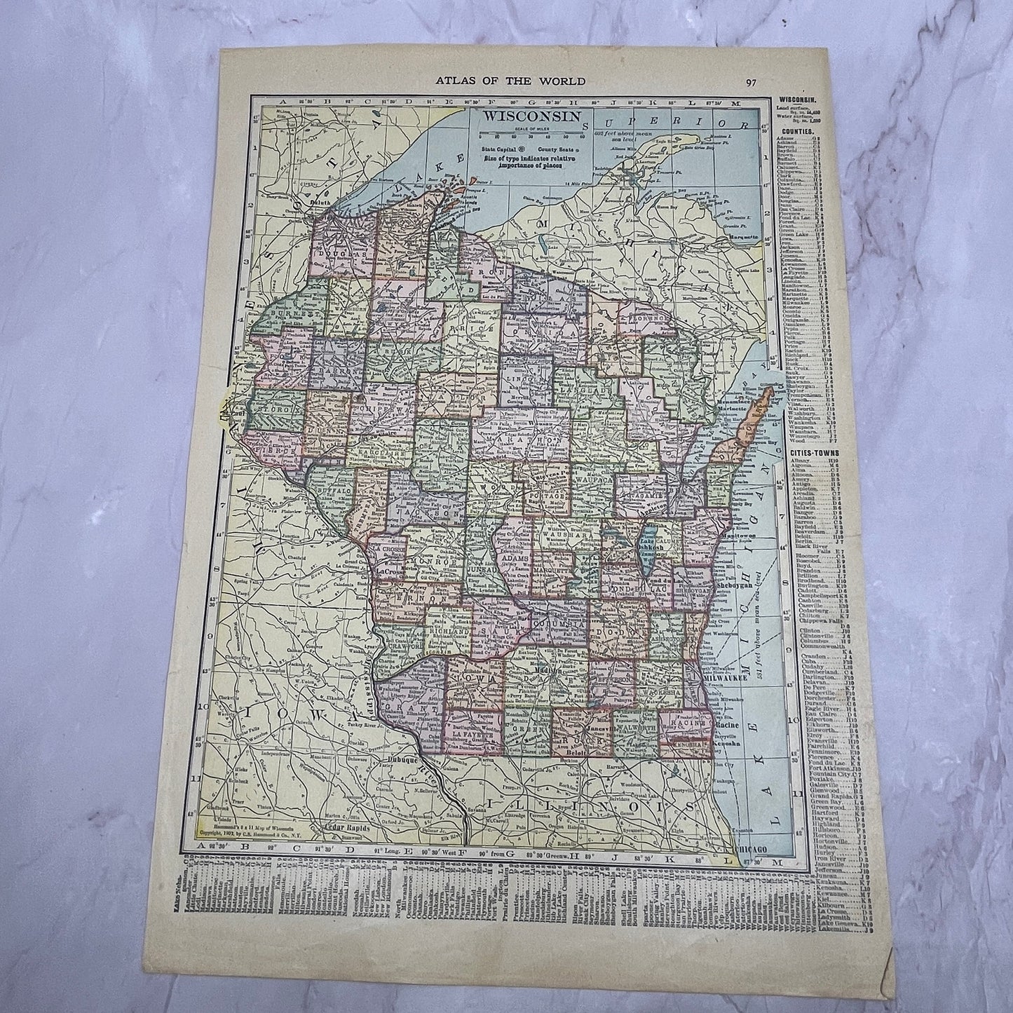 Map of Minnesota, Wisconsin Double Sided 1910 Print V14-7