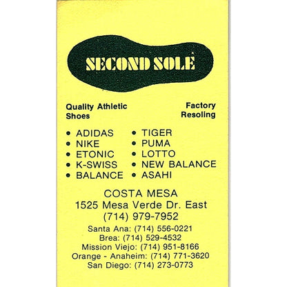 Second Sole Quality Athletic Shoes Costa Mesa Vintage Business Card SB4-B7