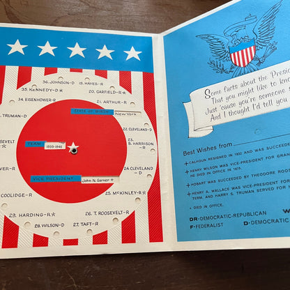 1960s US President Fact Wheel Greeting Card Hooray for the USA TH2-TB6