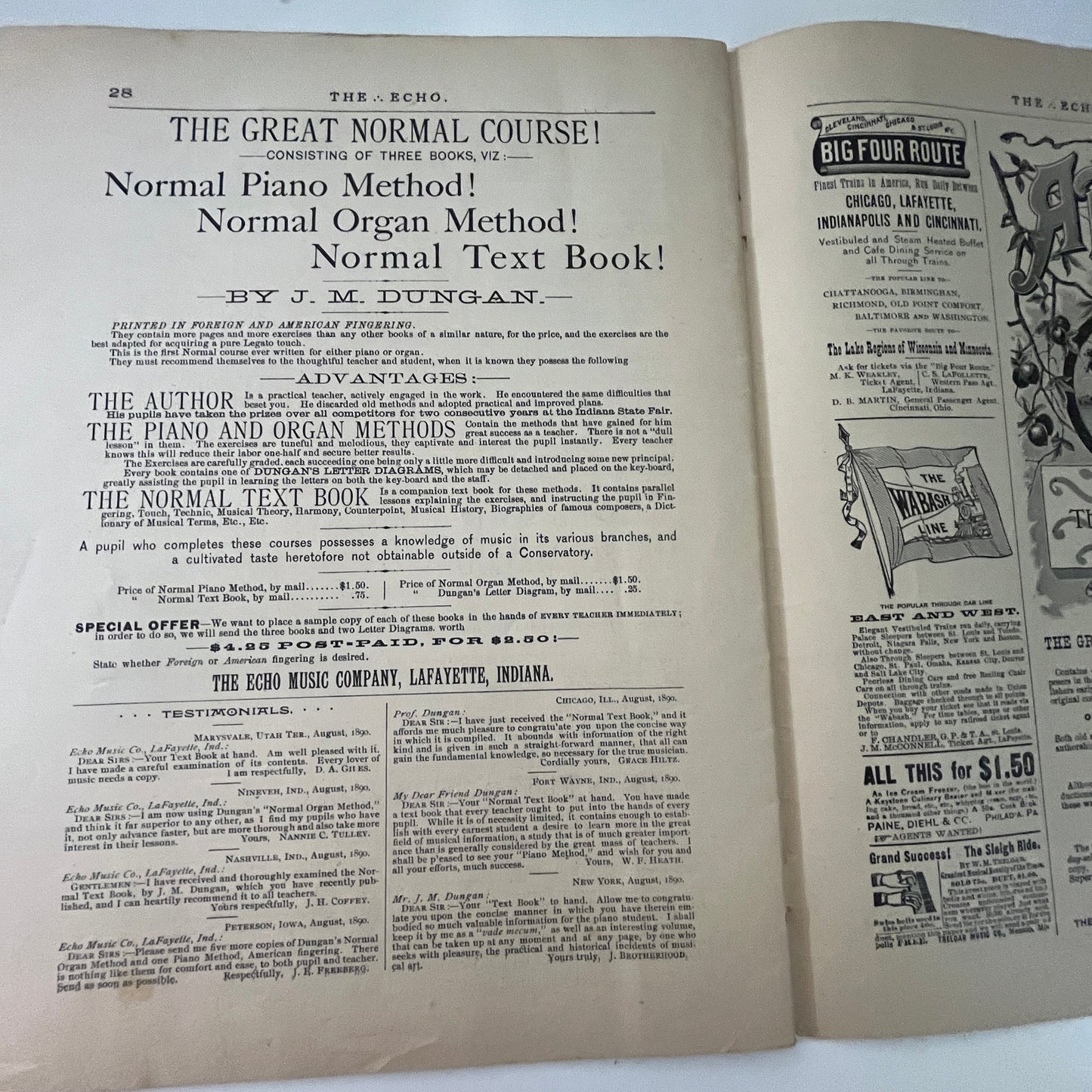 The Echo Music Journal 1890 Music Magazine LaFayette Indiana V33-4