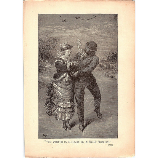 Ice Skating - Winter is Blossoming in the Frost-Flowers 1884 Engraving TA5-CJ-1