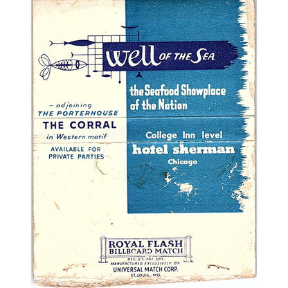 Hotel Sherman College Inn Porterhouse Ernest Byfield Vtg Large Matchbook TH2-Y3