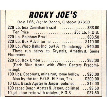 Rocky Joe's Lapidary Supply Agate Beach Oregon 1971 Magazine Ad AD8-R9
