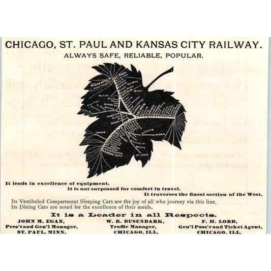 Chicago St. Paul and Kansas City Railway John Egan c1890 Victorian Ad AE8-CH1