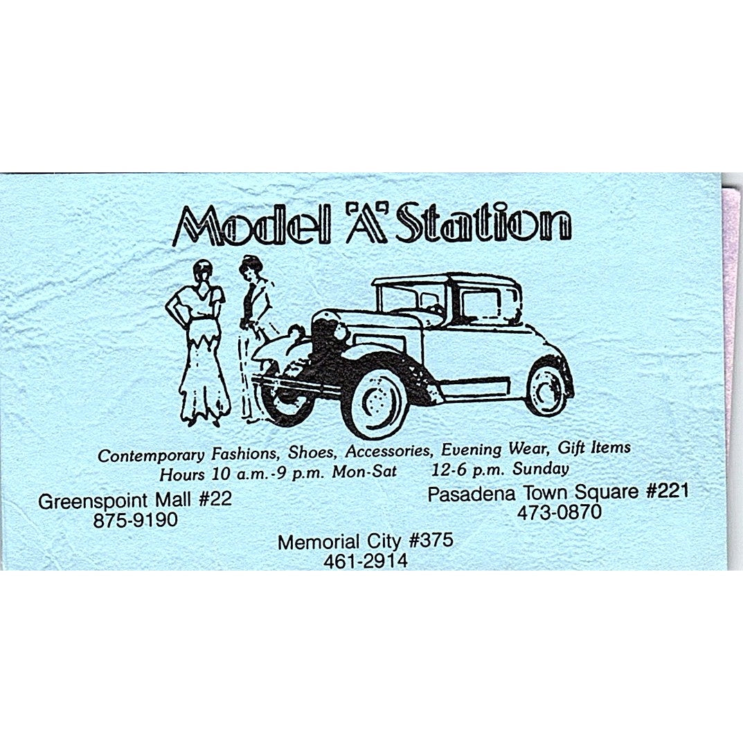 Model A Station Fashion Pasadena, Greenspoint Mall Vintage Business Card SE5-B4