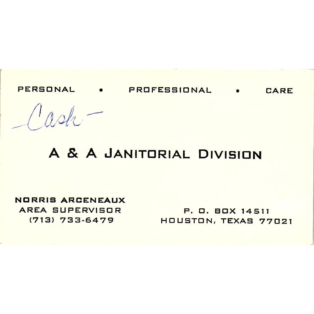 A & A Janitorial Division Norris Arceneaux Houston Texas Business Card SB4-B1