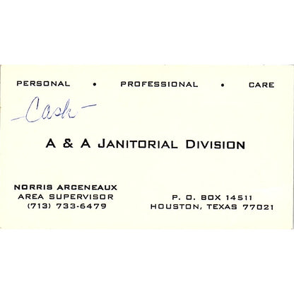 A & A Janitorial Division Norris Arceneaux Houston Texas Business Card SB4-B1