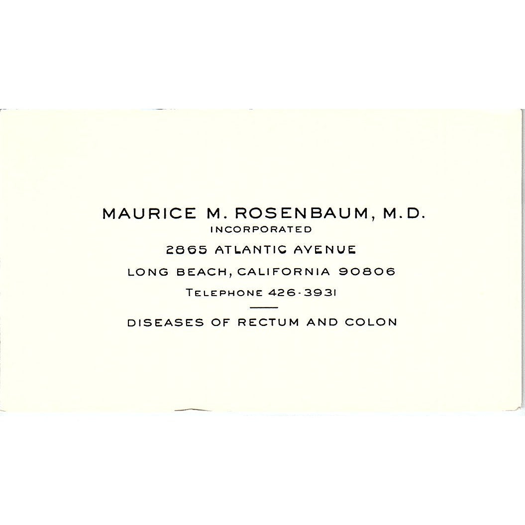 Diseases Of Rectum And Colon Maurice M Rosenbaum CA Vintage Business Card SF3-B7