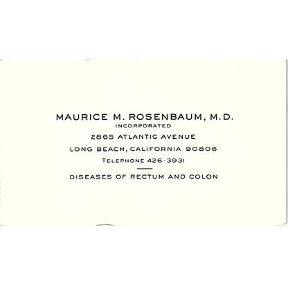 Diseases Of Rectum And Colon Maurice M Rosenbaum CA Vintage Business Card SF3-B7