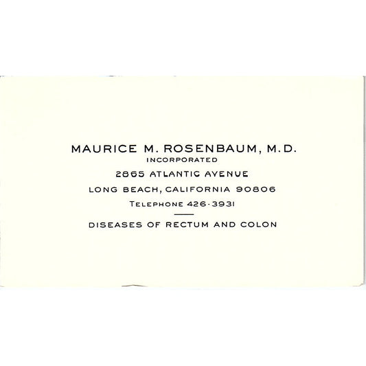 Diseases Of Rectum And Colon Maurice M Rosenbaum CA Vintage Business Card SF3-B7