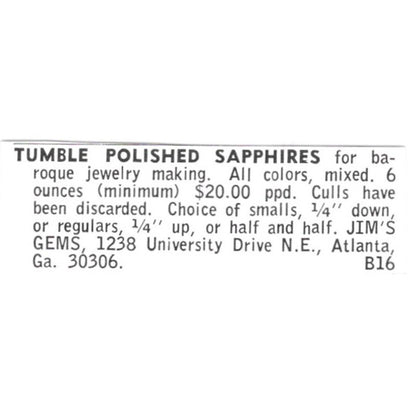 Jim's Gems Polished Sapphires Atlanta Georgia 1972 Ad AF8-S10