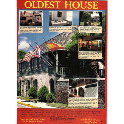 Gonzalez-Alvarez House - Oldest House in St. Augustine FL 1989 Ad AF9-13
