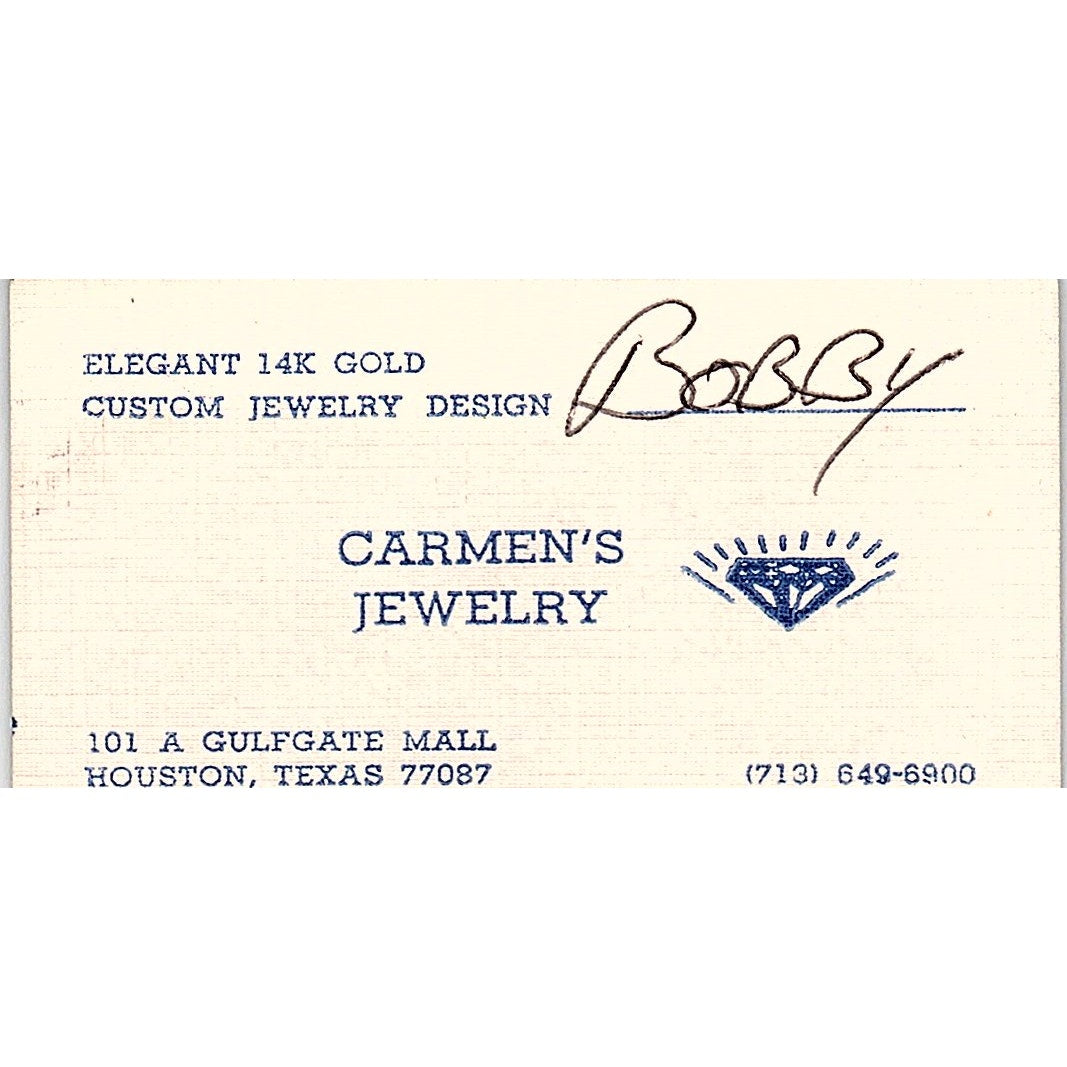 Carman's Jewelry Bobby Houston TX, Vintage Business Card SB4-B2