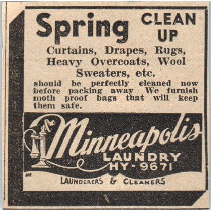 Minneapolis Laundry Launderers & Cleaners 1935 Minneapolis Journal Ad AE7-H2