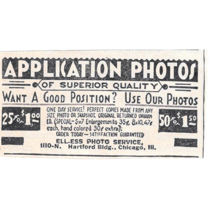 Ell-Ess Photo Service Chicago Application Photos 1930s Advertisement AE4-I3