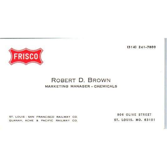 Roger D. Brown St. Louis - San Francisco Railway Co Vintage Business Card SD4-B4