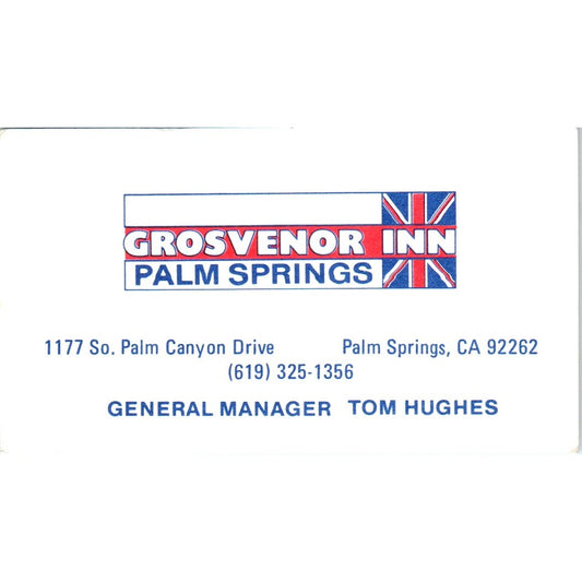 Grosvenor Inn Palm Springs Tom Hughes CA Vintage Business Card SE3-B1