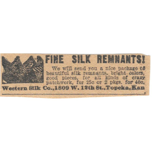 Western Silk Co Topeka KS Fine Silk Remnants 1923 Magazine Ad Clip AE1-8