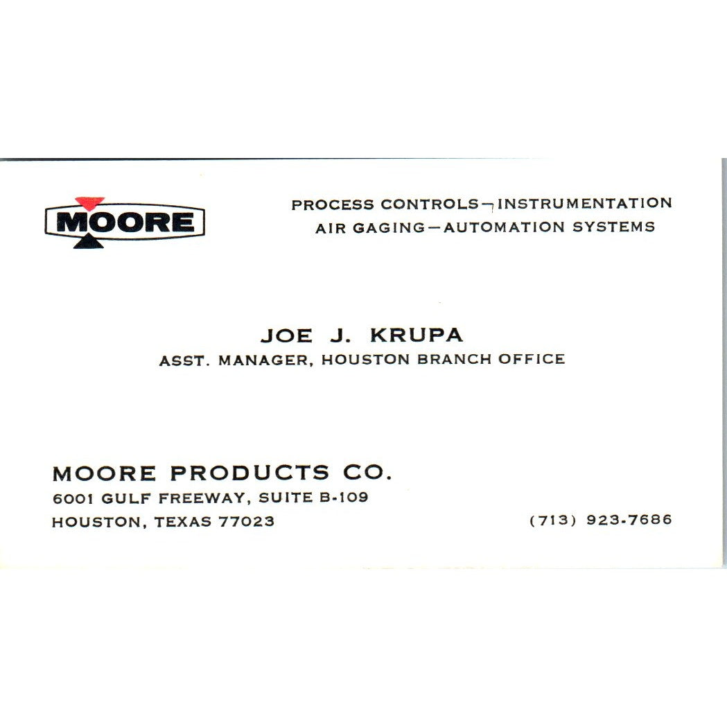 Joe J Krupa Moore Products Co Houston Vintage Business Card SE3-B10