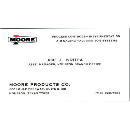 Joe J Krupa Moore Products Co Houston Vintage Business Card SE3-B10