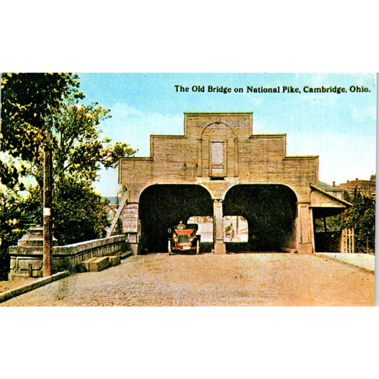 Old National Road Wills Creek Cambridge OH Covered Bridge Postcard PB10