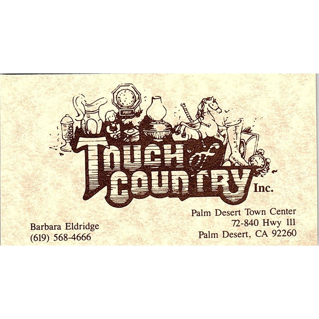Barbara Eldridge Touch of Country Palm Desert CA Vintage Business Card SC9-B5