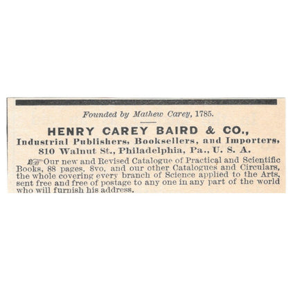 Henry Carey Baird & Co Publishers Philadelphia 1892 Magazine Ad AK6-S2