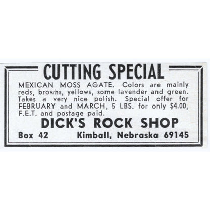 Dick's Rock Shop Cutting Special Kimball Nebraska 1964 Magazine Ad AK6-S9