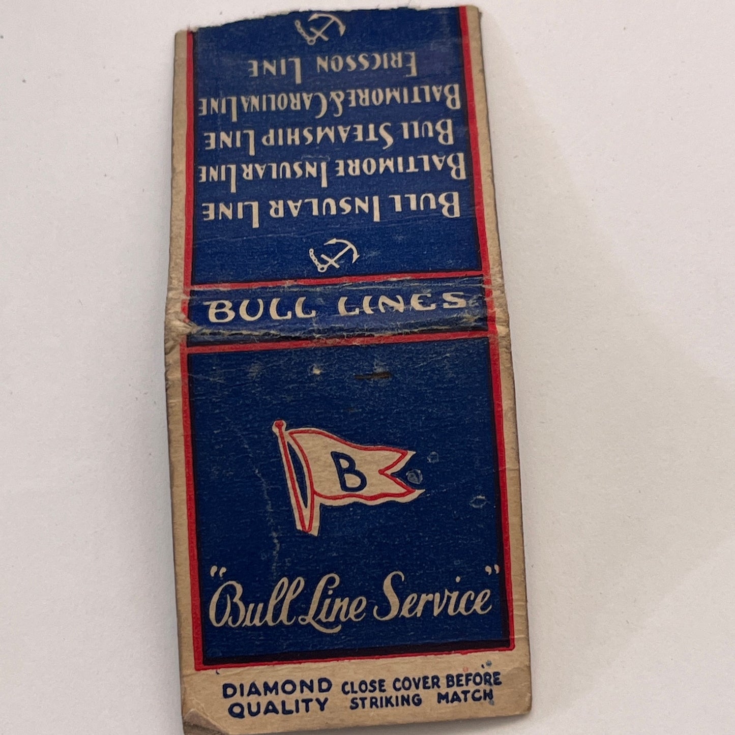 Bull Line Service Steamships Vintage Matchbook Cover TB8-MB-15