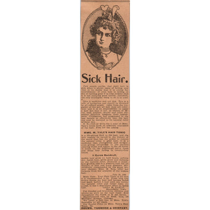 Madame Yale's Hair Tonic Brown, Thompson & Co Hartford 1901 Newspaper Ad AD8-H3