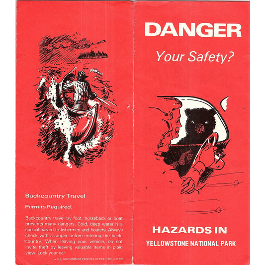 1979 Safety Hazards in Yellowstone National Park Travel Brochure TH2-TB4