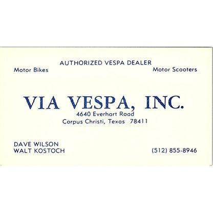 Via Vespa Inc Dave Wilson Walt Kostoch Corpus Christi TX Business Card SD9-B12