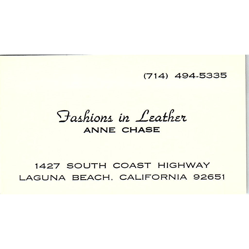 Fashions in Leather Anne Chase Laguna Beach CA Vintage Business Card SE5-B4