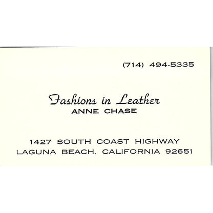 Fashions in Leather Anne Chase Laguna Beach CA Vintage Business Card SE5-B4