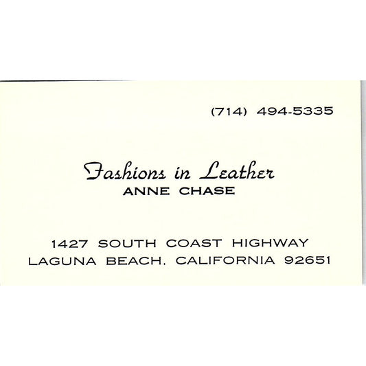 Fashions in Leather Anne Chase Laguna Beach CA Vintage Business Card SE5-B4