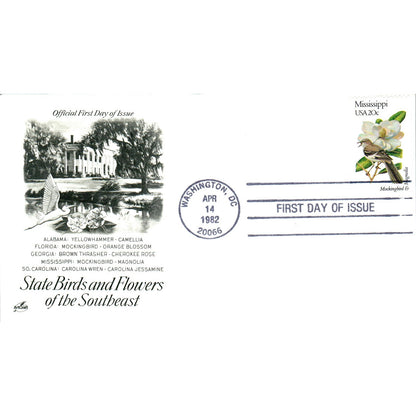 Mississippi 1982 State Birds & Flowers of The Southeast First Day Issue TJ5-PC3