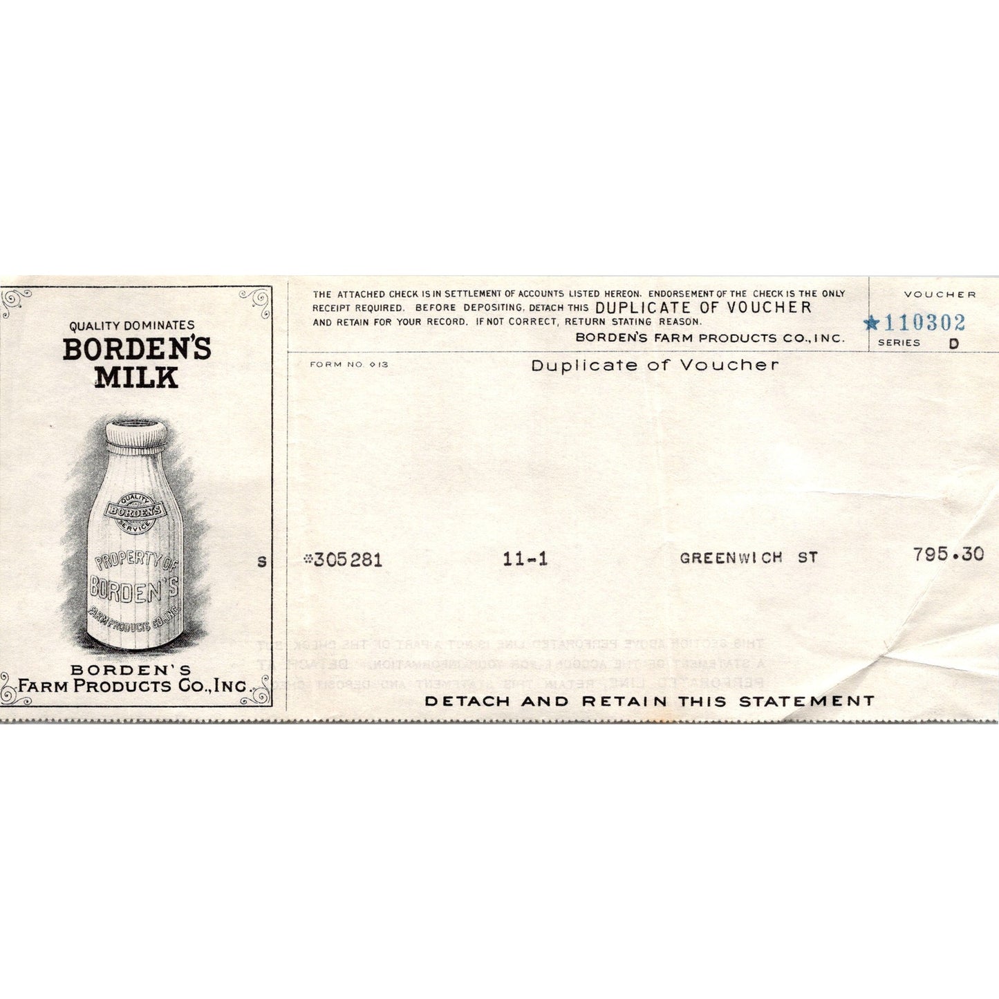 Borden's Milk Borden's Farm Products Co Antique Sales Stub K18