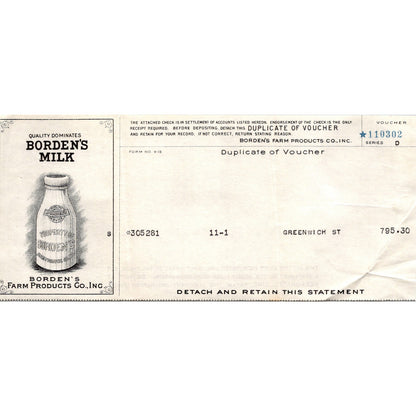 Borden's Milk Borden's Farm Products Co Antique Sales Stub K18