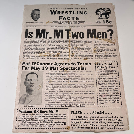 Mr M Gilbert Geigel Scarpello Apr 28 1962 Wrestling Facts Program & Card V1-3