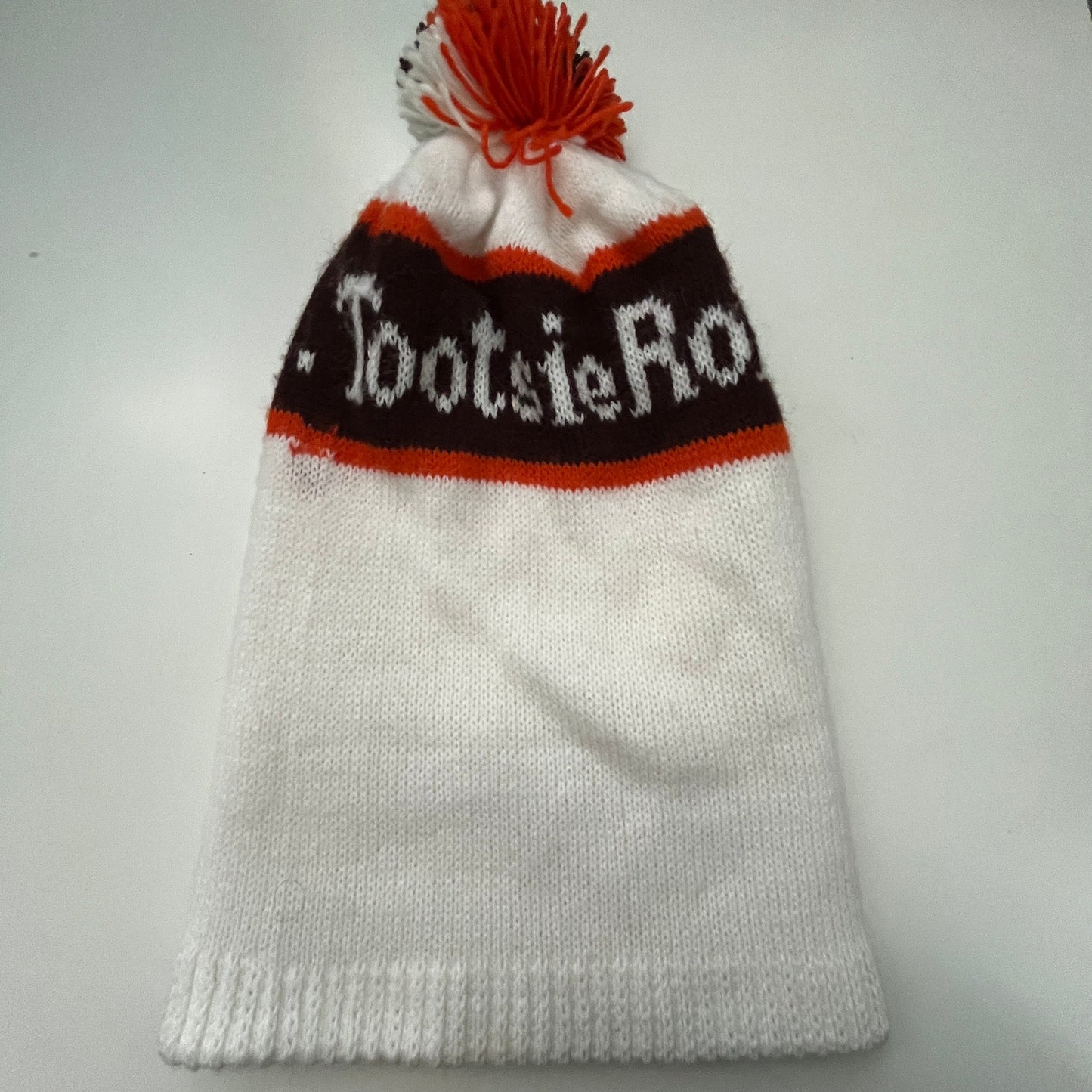 Vintage 1970s Knit Tootsie Roll Stocking Cap Beanie Hat With Pompom TF9